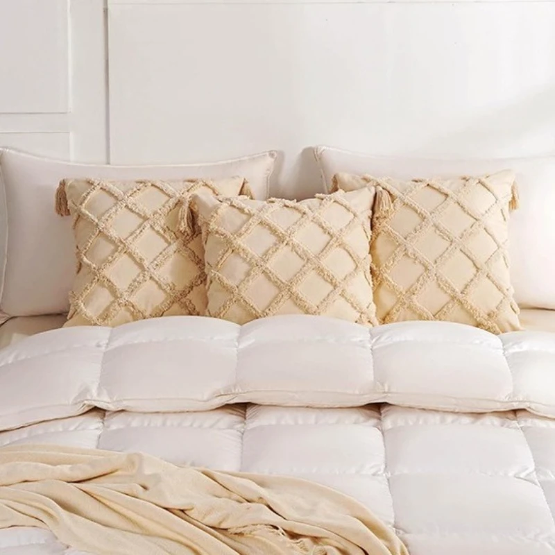 

Nordic Plaid Tufted Pillow Covers Decorative Canvas Embroidered Tassels Couch Cushion Cover Morocco Decorative Cushion Case