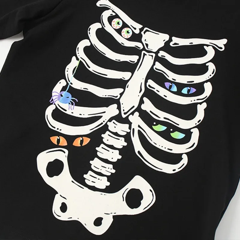 Autumn Winter Halloween Cosplay Costume Skeleton Long Sleeve Tops Long Pants Home Wear Print Pajama Two-Piece Set for Unisex 3