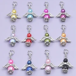 12pcs/lot Mix Dancing Fairy Guardian Angel Wings Pearl Charms Making Lucky Keychain Accessories Fit Gifts Jewelry Bulk Wholesale