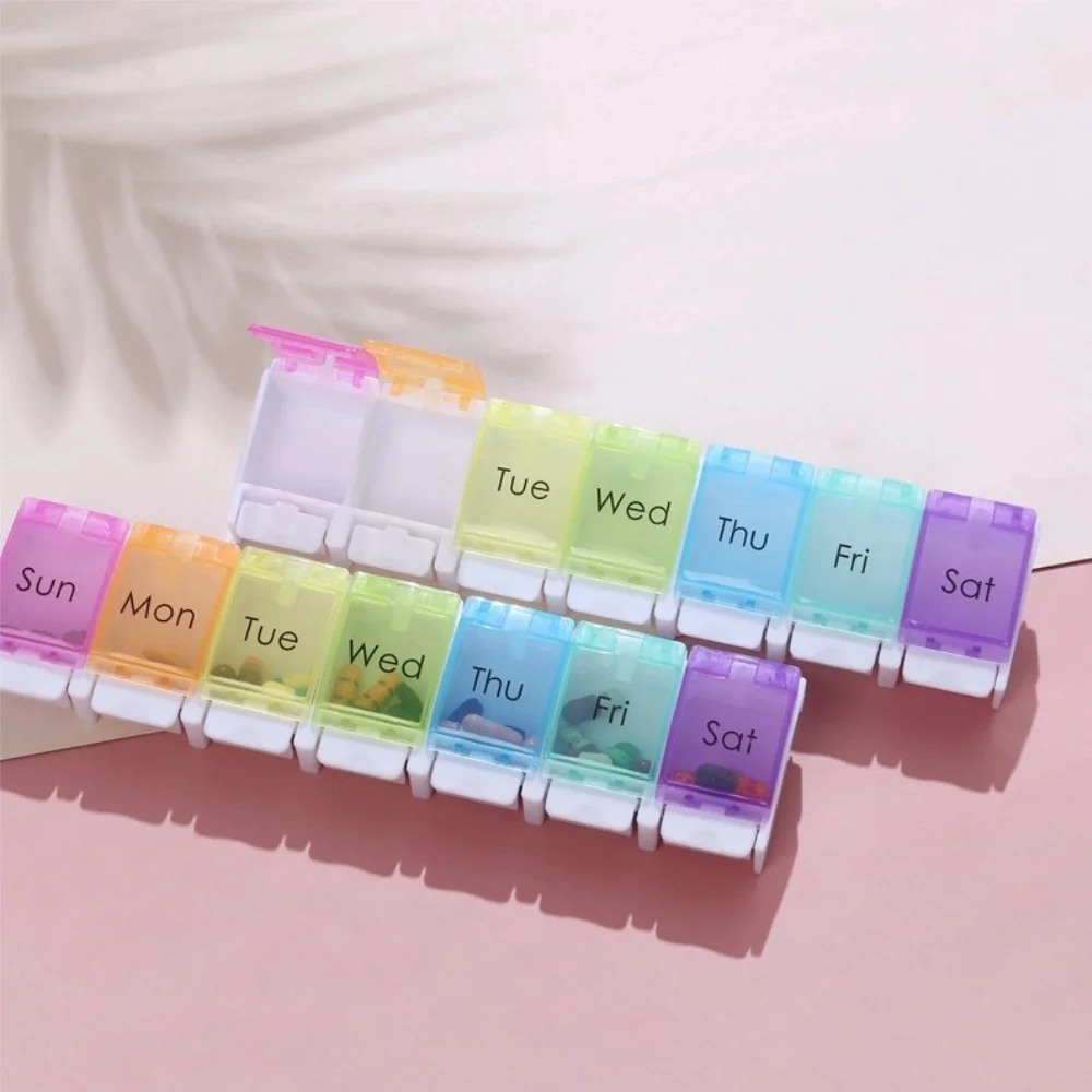 New Hot Premuim Rainbow 1 Time Daily Weekly 7 Day Pill Box Case Organizer Storage Container for Vitamin Fish Oils Supplement
