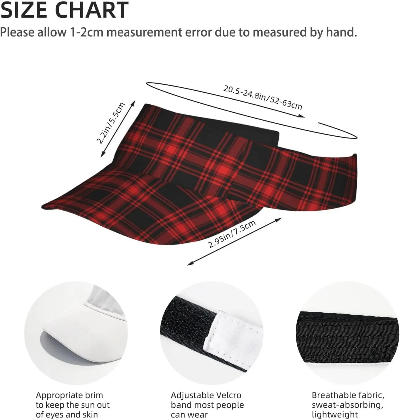 Christmas Red Black Tartan Check Scottish Pattern Sunscreen Visor Hats for Women & Men, Sport Empty Top Baseball Sun Cap,