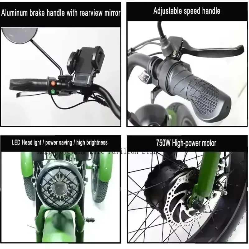 Nueva bicicleta eléctrica de 3 ruedas, Motor de 750W, 48V, 15AH, 20x4,0, neumático ancho, bicicleta eléctrica de nieve para adultos con cesta de almacenamiento, bicicleta eléctrica de carga