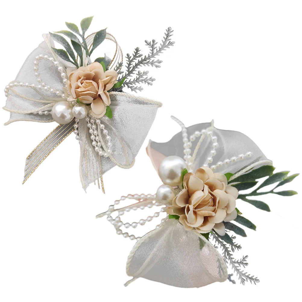 

2pcs Wedding Corsage Boutonniere Set Wrist Flower For Bride Bridesmaid Rustic Bohemian French Country Wedding Anniversary Prom