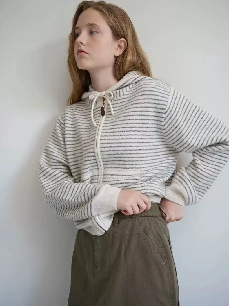 

Осень 2023, женский свободный вязаный кардиган с капюшоном, несколько цветов, повседневный длинный свек, теплый удобный свитер на молнии