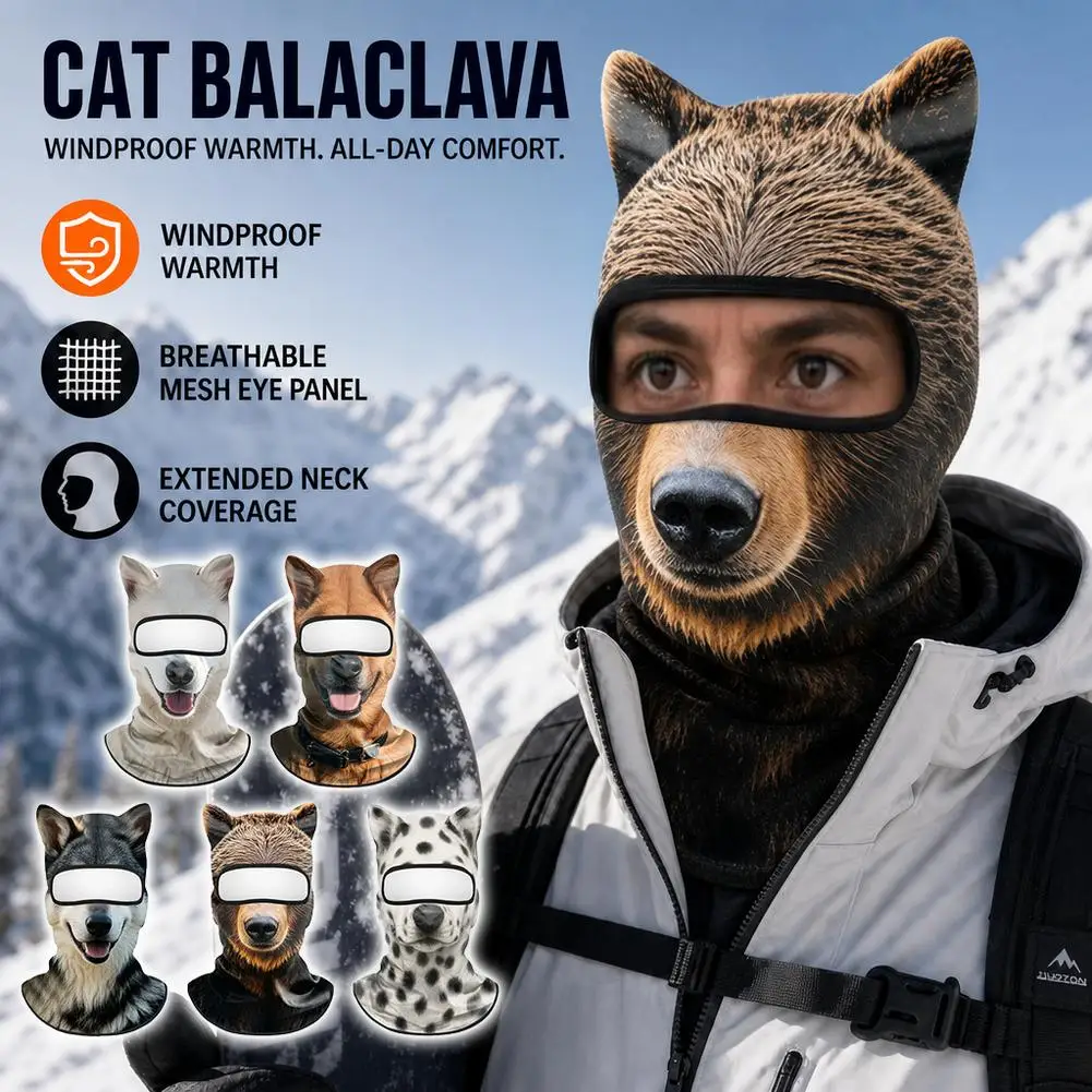 3D Animal Balaclava Mask Ice Silk Sun Protection Full Face Mask Lifelike Windproof Cooling Neck Gaiter Cycling/Party/Outdoor