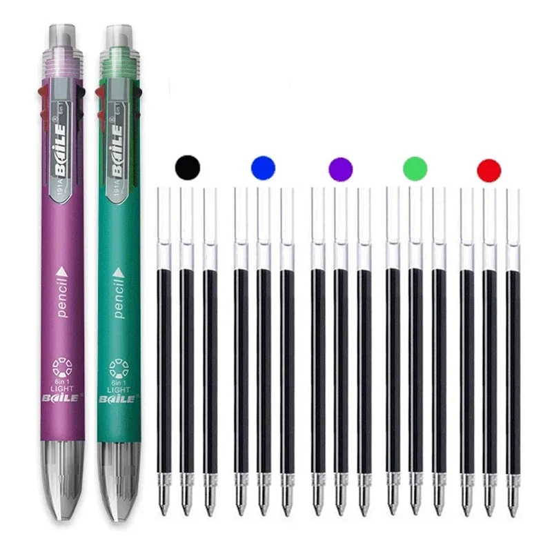 6 in 1 MultiColor Pen Ballpoint Pen Set Retractable 5 Colors and Mechanical Pencil in One Pen Multifunction Pen Stationery