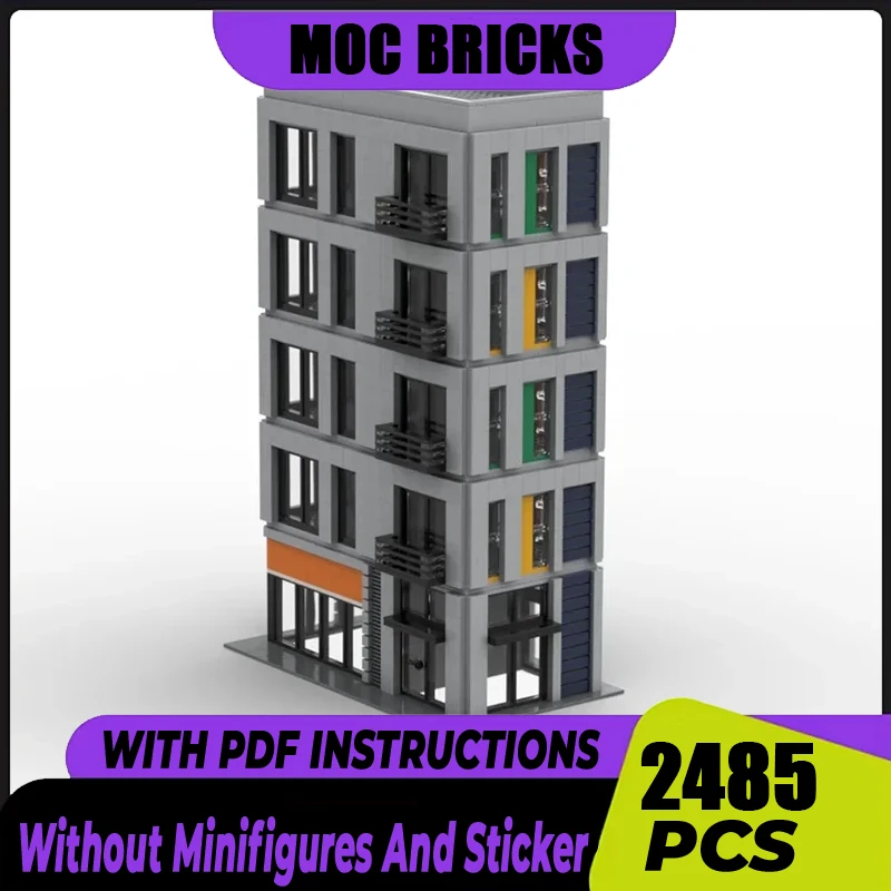 Moc Building Blocks Apartment Building in Grey Tiles Model Technology Bricks DIY Assembly Holiday Construction Toy Set Gifts