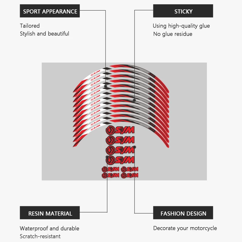 ملصق مقاوم للماء لعجلة الدراجة النارية ، ملصق شريط حافة الشريط ، ملصق لسيارة SYM Cruisym ، Joymax ، من من من اجلي ، من اجمل