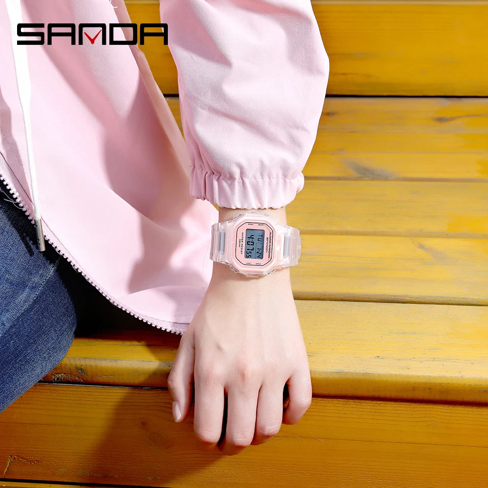 Moda SANDA sportowy zegarek damski przezroczysty pasek LED cyfrowy zegar damski elektroniczny zegarek Reloj Mujer Relogio Feminino 2009