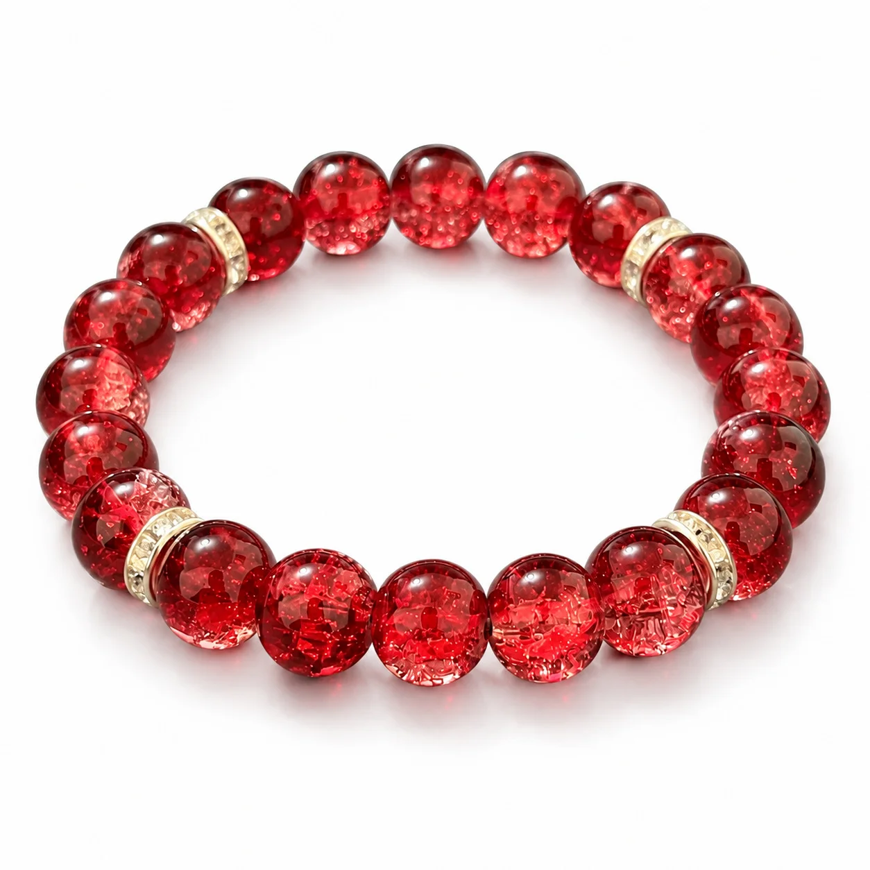 Crimson Red Crackle Beaded Stretch Bracelet Round Beads Elastic Bracelet Wealth Charm Fashion Daily Jewelry Gift