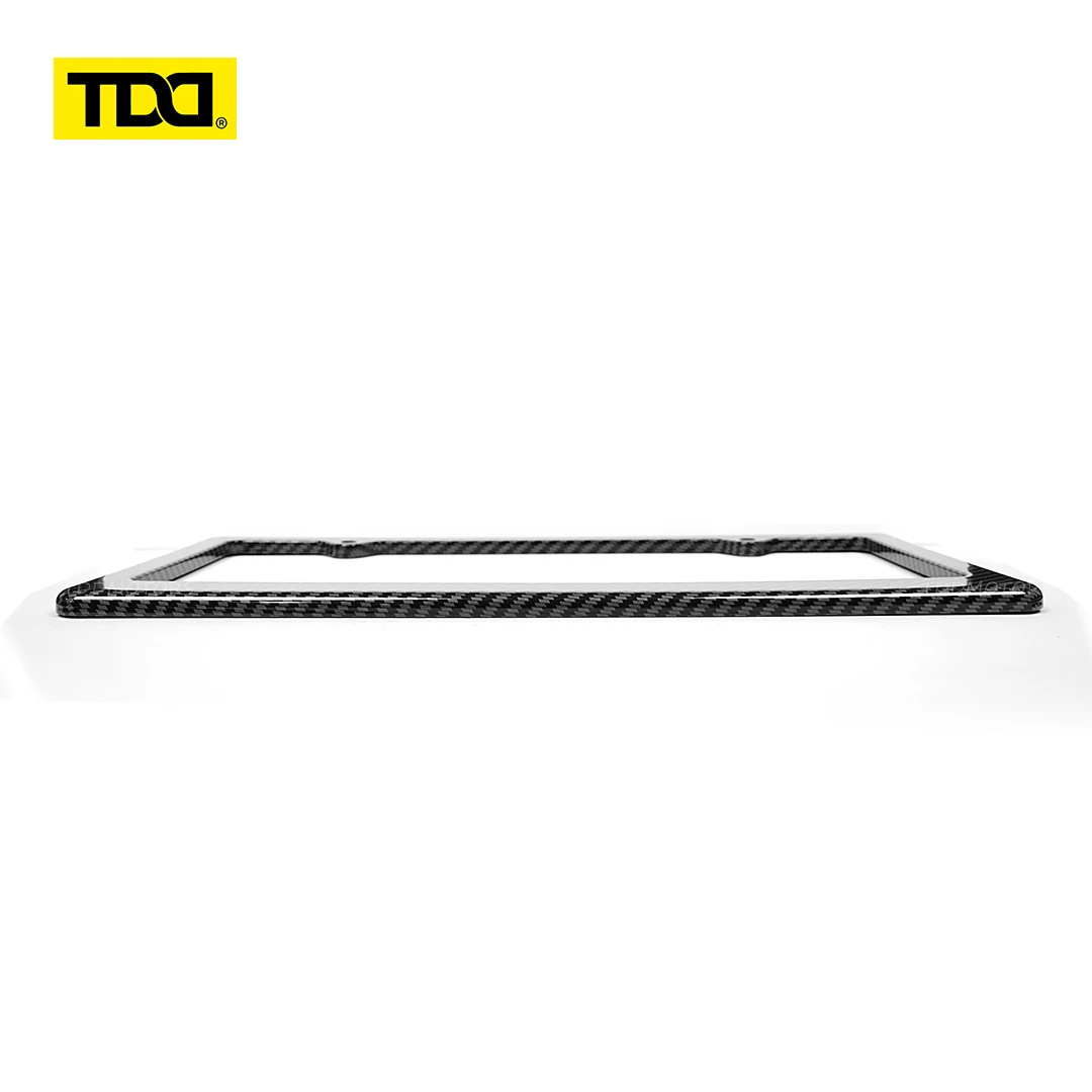 TDD Forged Pattern Carbon Fiber License Plate Frame For US 2 Hole Car Tag Holder Cover with Screw Caps
