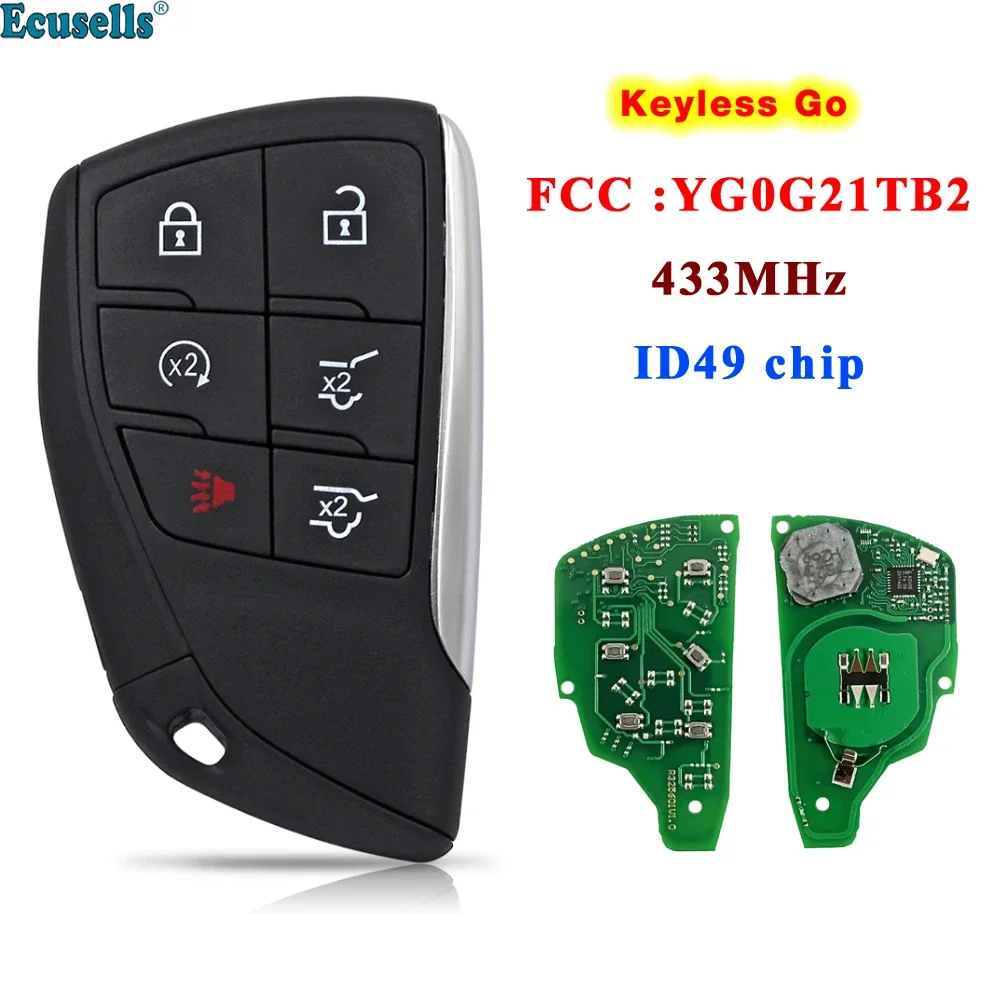 Ecusells 6 Buttons Smart Keyless Entry Remote Car Key Fob 433MHz ID49 Chip for Chevrolet Suburban Tahoe 2021 2022 YG0G21TB2