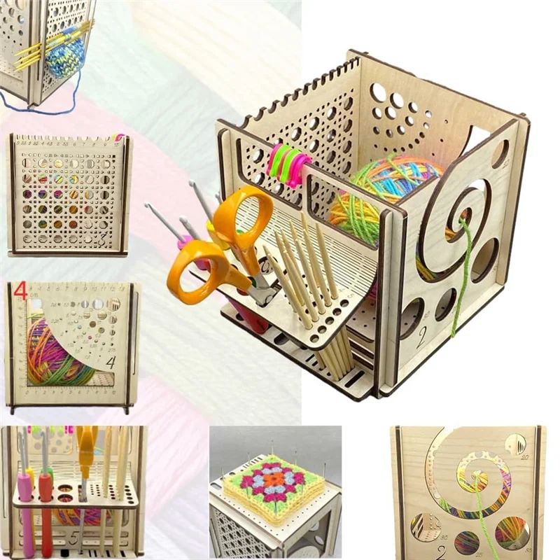 WIND FLYING All-In-1 Wooden Yarn Bowl Multifunctional Knitting Tool, Multi Wooden Yarn Bowl, Yarn Storage Organizer Spare Parts