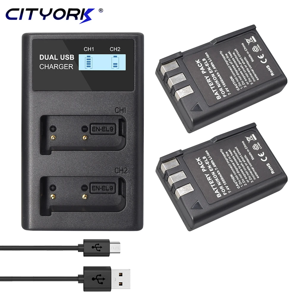 CITYORK EN-EL9 EN-EL9a ENEL9 ENEL9a enel9 Battery For Nikon D40 D40X D60 D3000 D5000 Digital Camera with LCD USB Charger