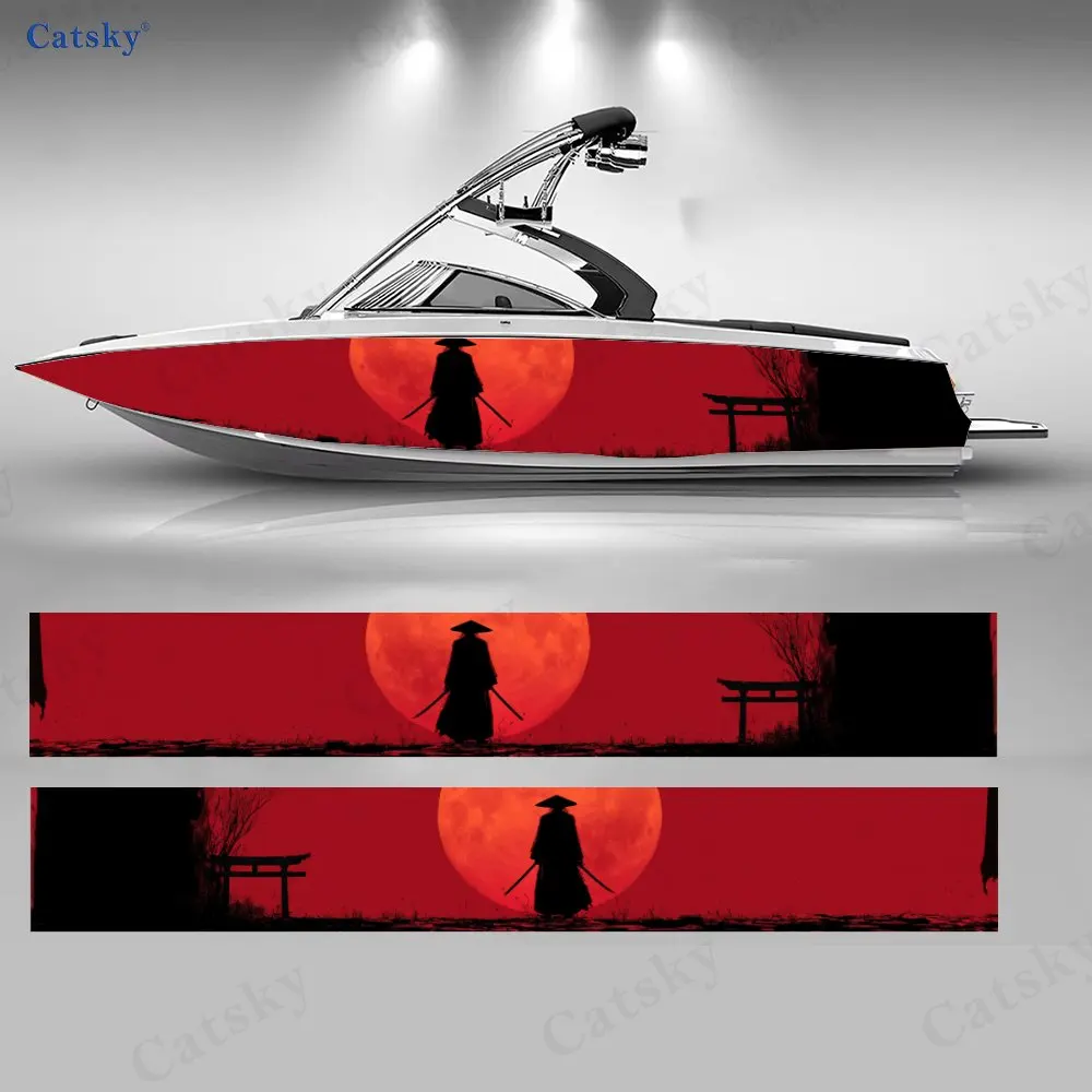 

2Pcs Red Moon Warrior Boat Stickers, PVC Waterproof Durable Vinyl Wrap Decals for Fishing Boats, Durable and Stylish Design