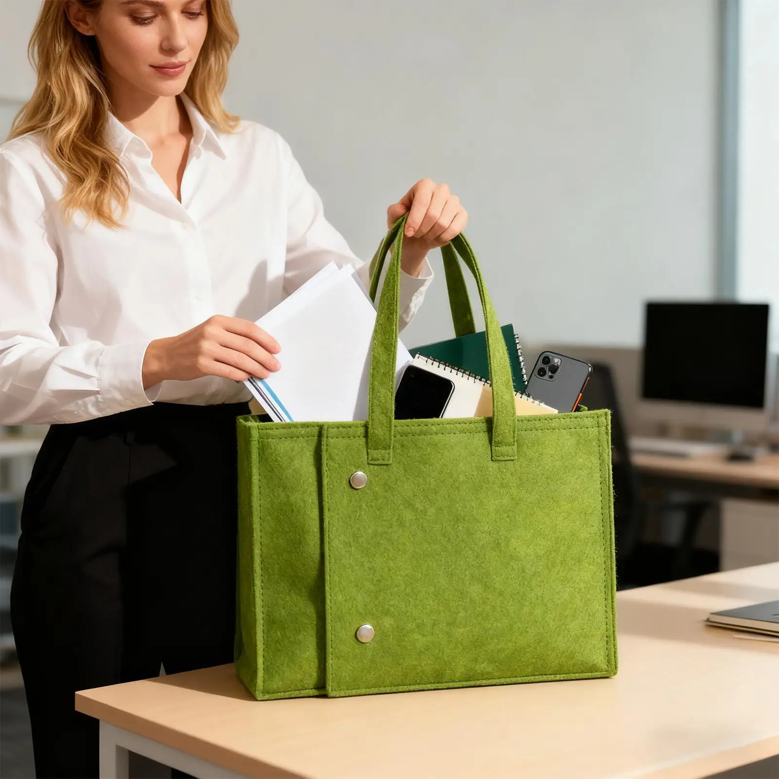 

Tote Bag Foldable Lightweight Felt Handbag Work Bag for Women Book Travel Work School Daily Commute Shopping Storage
