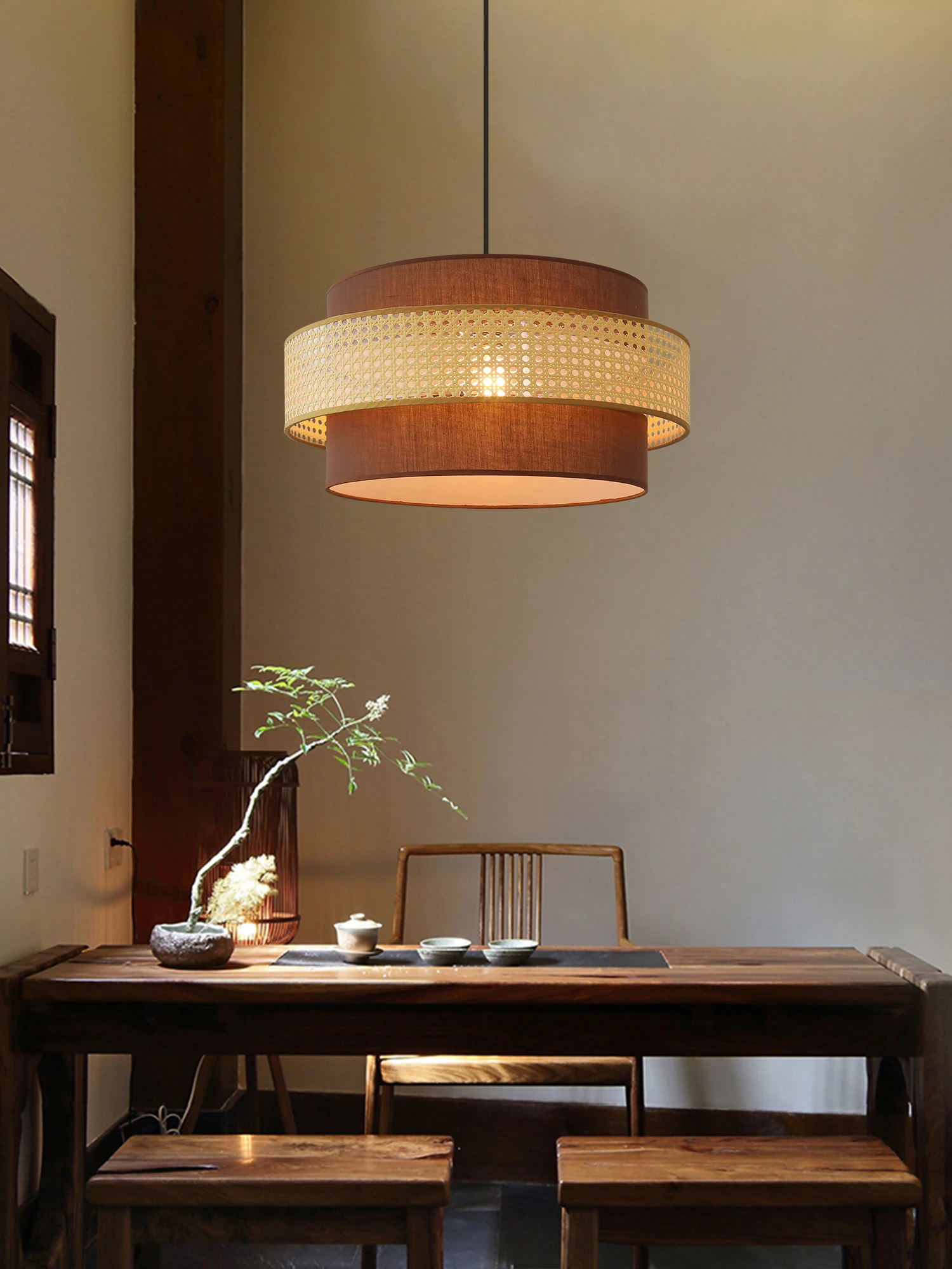 

Rattan Art Pendant Light New Chinese Teahouse Lamps Creative Personality Handmade Lamp Living Dining Room Bedroom Stair Art Lamp