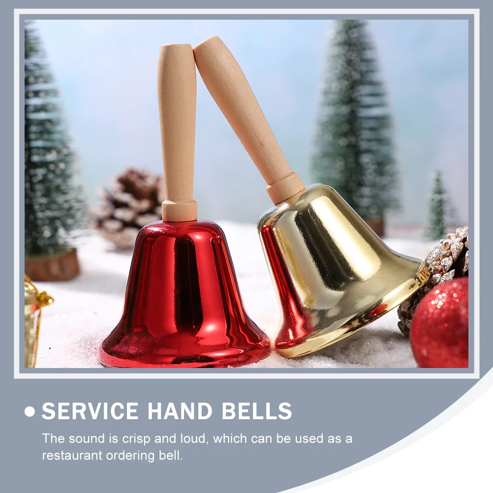 

2 Pcs Hand Bell Decorative Bells for Ringing Desk Handbell Musical Small Wooden Handle