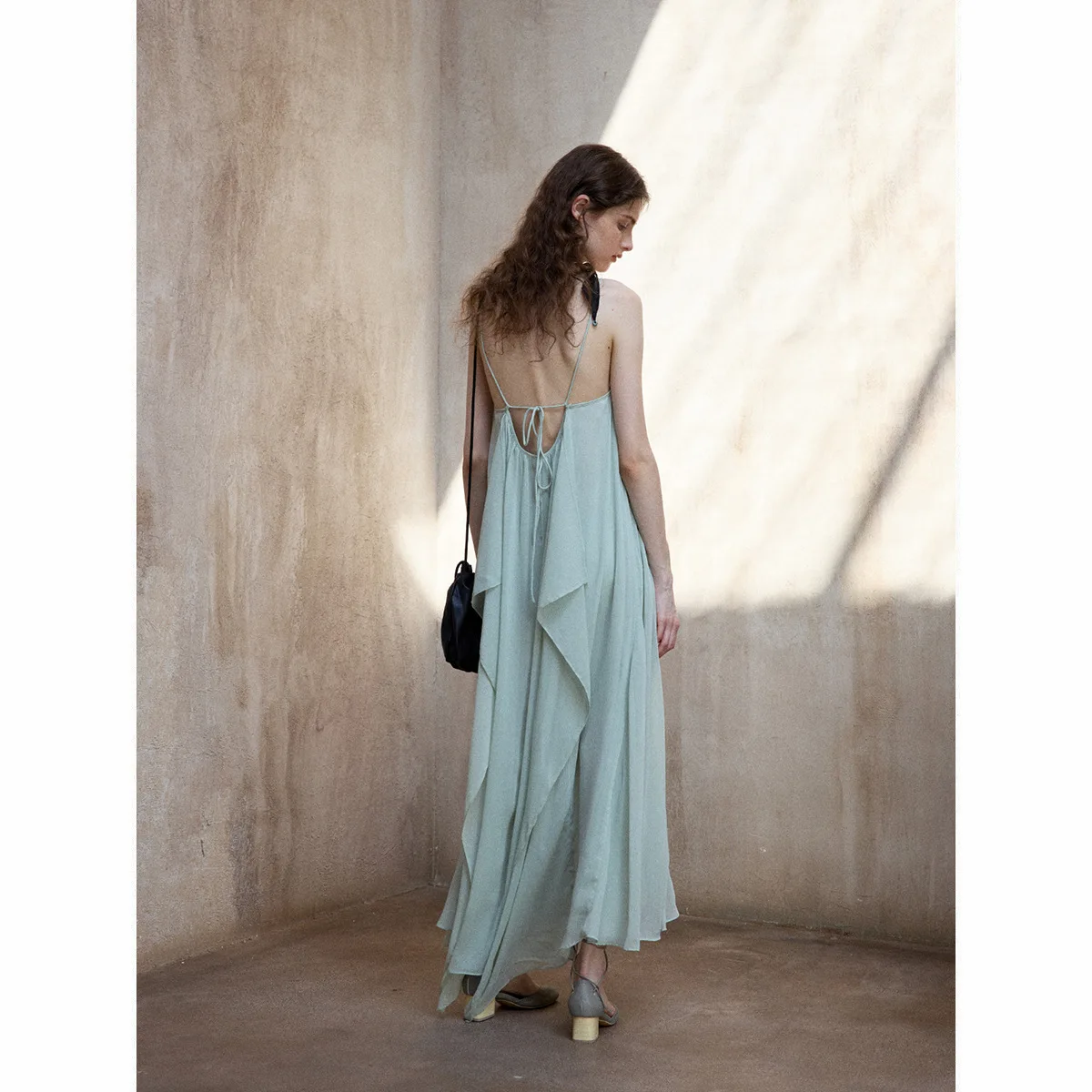 UMI MAO – robe d'été Style vacances, Double couche irrégulière, transparente, réglable, dos nu, col en v, bretelles, Y2K