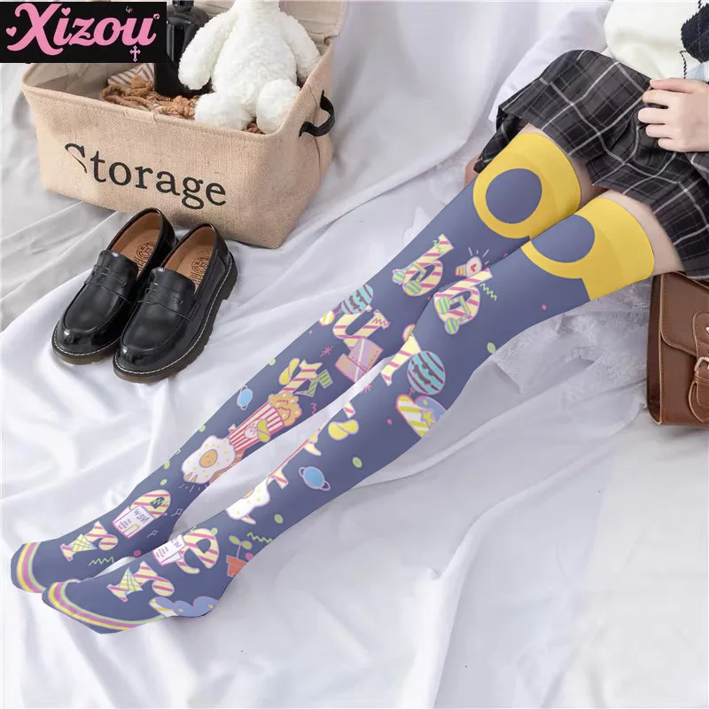 Japanese Cute Sweet Cherry Print Lolita Pants Women's Socks Kawaii Bottoms Loli Girl Stockings Soft Cute Girl Cartoon Knee Socks
