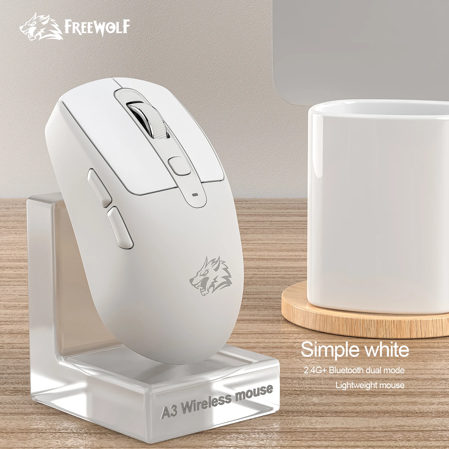 FREEWOLF A3 Silent Lightweight Mouse,Bluetooth Wireless Dual-mode,ABS Skin-Friendly Material Non-Fading,Original 3212 Chip