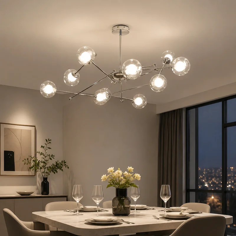 Modern Nordic Clear Glass Bubble Branching Multiple Arm Globe Shades Dining Room Living Room Kitchen Island Ceiling Chandelier