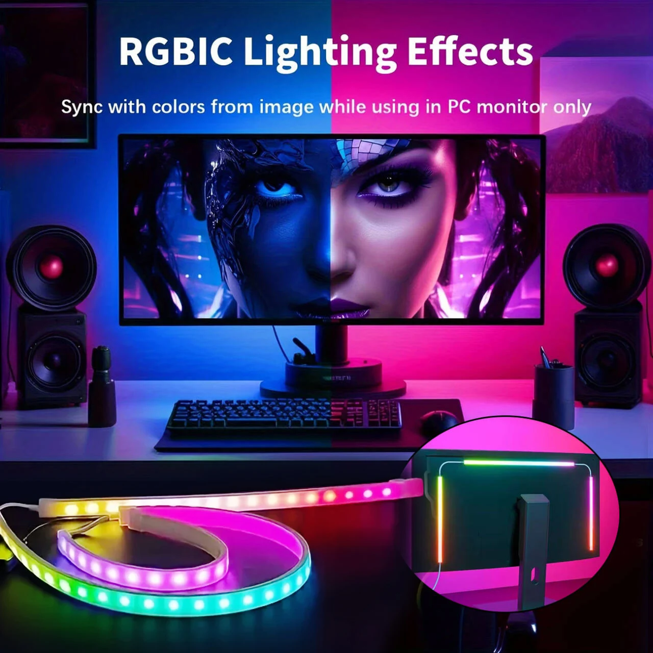 

RGB-подсветка для монитора: светодиодная лента для создания атмосферы, синхронизация с ПК, управление через приложение, музыкальная синхронизация, 5В, умная LED-лента