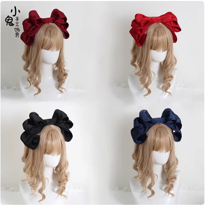 2024 Satin Lolita Big Bow KC Japanese Lolita Headband Lo Niang Headwear Headdress Hair Accessories Can Concave Body Modeling