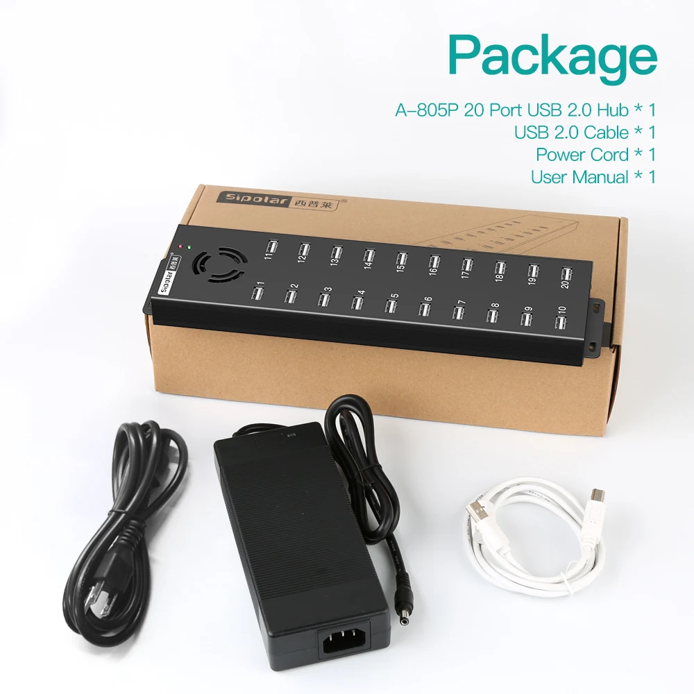 A-805P Sipolar 20 Port Usb 2.0 Hub Splitter Powered 120w Adapter  for Tablet Phone Charging  Station