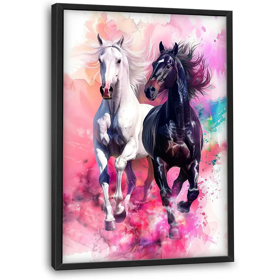 

Large Horse diamond painting kits Black and White Horses pink art Pictures Wall Decor Abstract Animal couple handmade Wall Art
