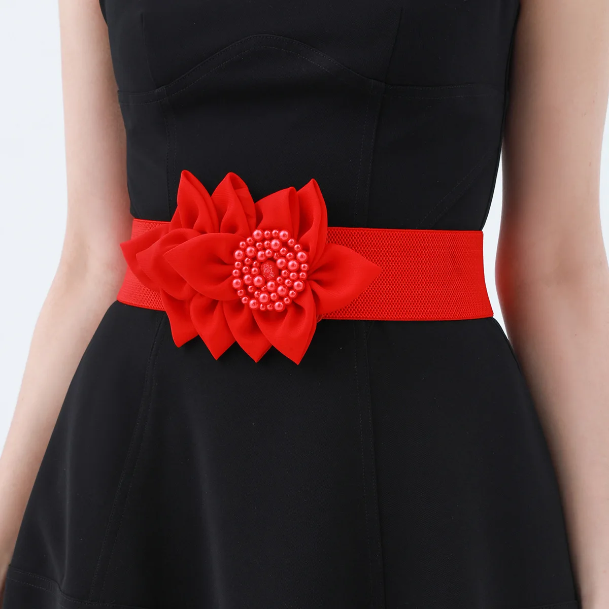 Elastic Wide Waist Belt Women Large Flower Decor for Dresses