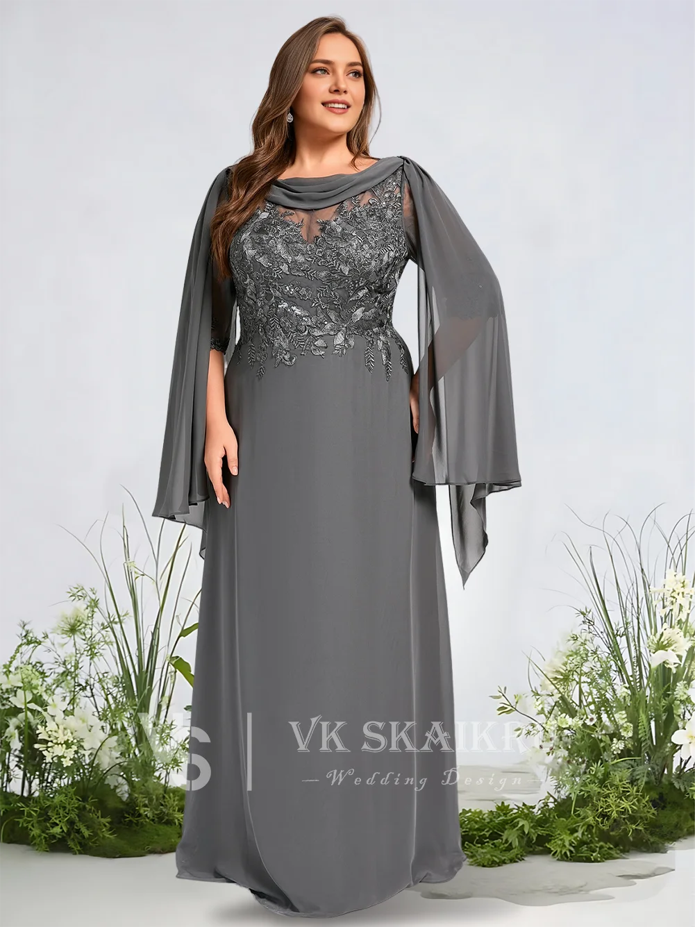 فستان سهرة شيفون دانتيل على شكل حرف a عنابي على شكل حرف v مع سويب تراين ترتر وأكمام كيب فساتين لحضور الحفلات الموسيقية لحفلات الزفاف فساتين رسمية #5