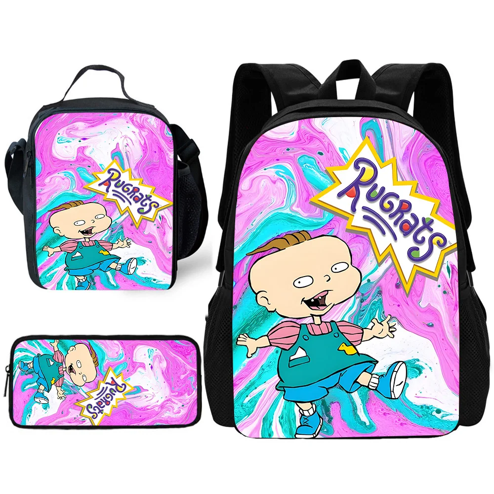 3 pcs set Cartoon Funny R-Rugrats Child School Backpack with Lunch Bags ,Pencil Bags ,School Bags for Boys Girls Best Gift