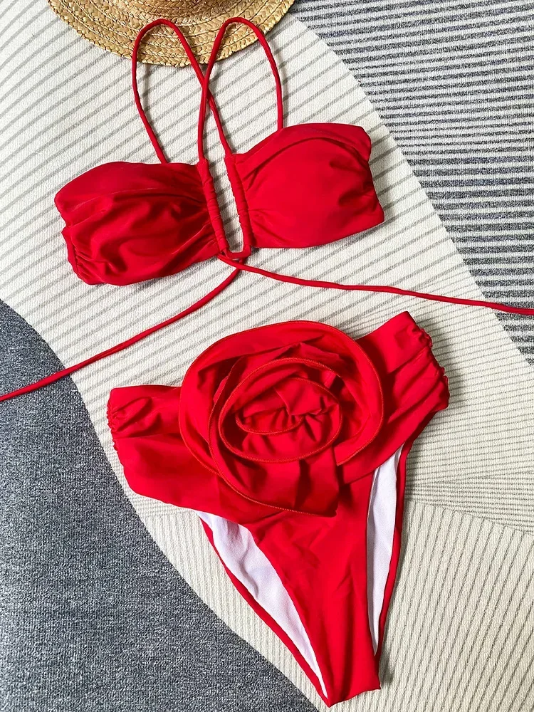 2025 Nuovo costume da bagno estivo Bikini Set Bikini sexy con cinturino per spaghetti Set da 2 pezzi Costume da bagno diviso floreale da donna Bikini da spiaggia a vita alta