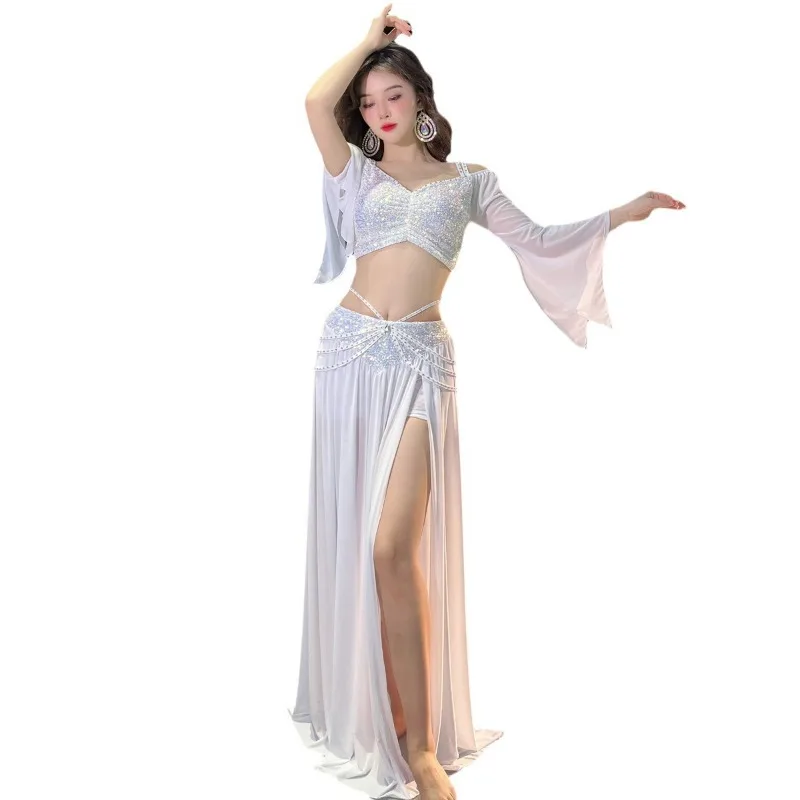 Dancer Belly Dance Costume Sparkling Spring Mesh Practice Class Costume Oriental Dance Ethnic Dance Performance Costume Set