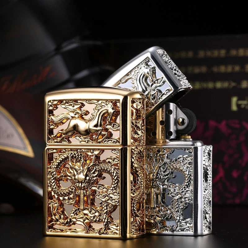 

New High-end Copper Shell Pure Copper Creative Grinding Wheel Old-fashioned Armor Lighter Convenient Men's Cigarette Accessories