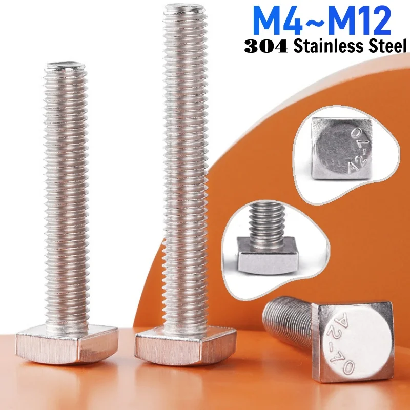 M4M5M6M8M10M12 SUS304 Stainless Steel Square Screws Foursquare Quadrate Shape Type Machine Bolt Length 10mm~100mm