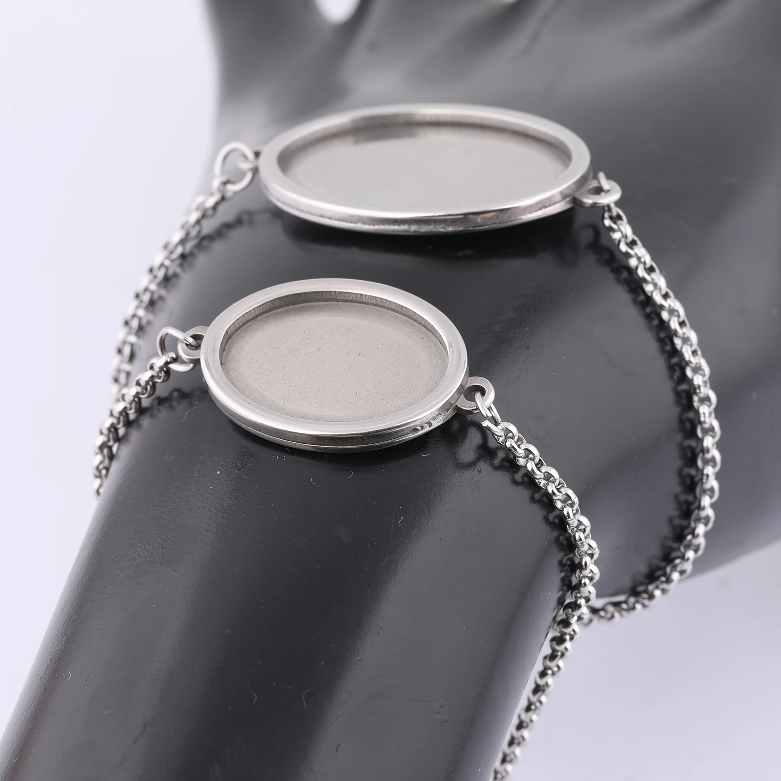 3pcs Stainless Steel Adjustable Chain Bracelet Base Blanks Fit 18x25mm Oval Cabochon Setting Trays Diy Jewelry Making Findings