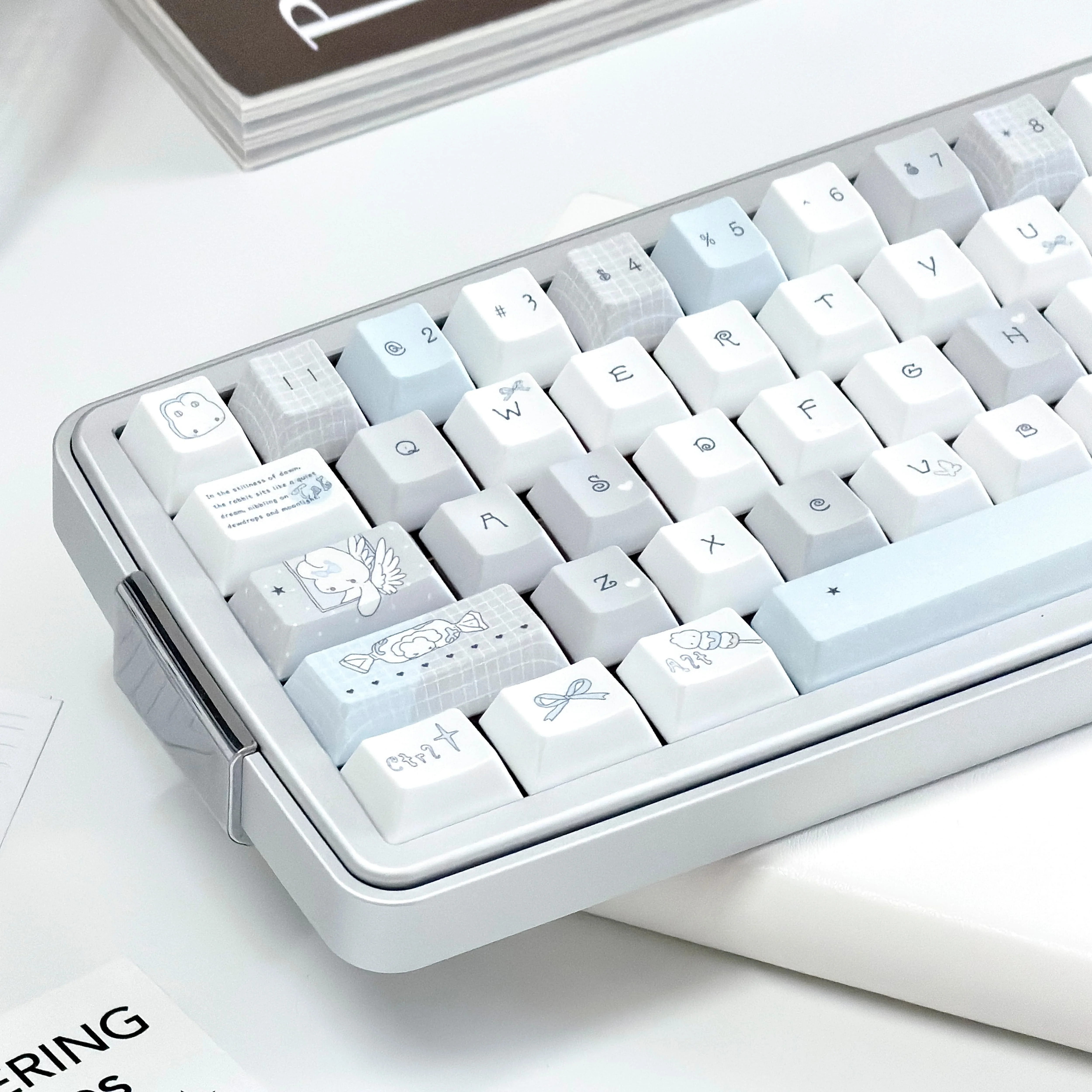 MAIMOOO Star Rabbit Candy Keycaps Cherry Profile Light Blue/Pink PBT Custom Cute Bunny Keycap for Mechanical Keyboard Girls Gift