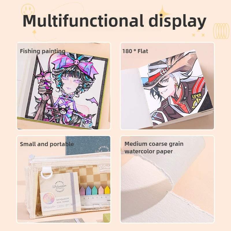 LANGUO المحمولة 3 في 1 كراسة الرسم الفنية متوسطة الملمس سميكة جدا لعلامات الألوان المائية القلم ورق فني اللوازم المدرسية القرطاسية