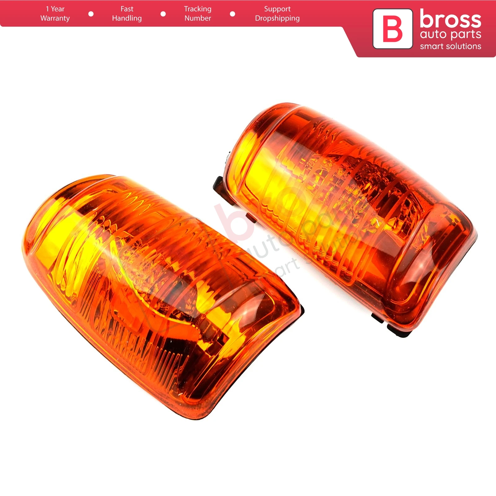 Bross Auto Parts BSP593 Side Door Wing Mirror Orange Indicator Lamp Lens 1847390-1847388 Left and Right for Ford Transit 2013-On