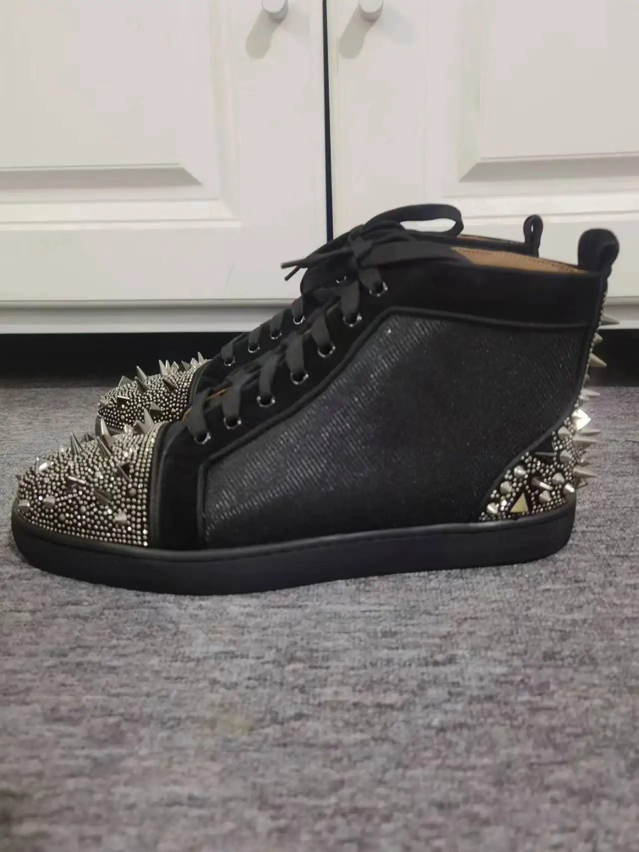 

Luxury Rhinestone Rivets High Top Men's Shoes Accessories High Top Men's Shoes Sneakers Glitter Rivets Lace Up Casual Shoes