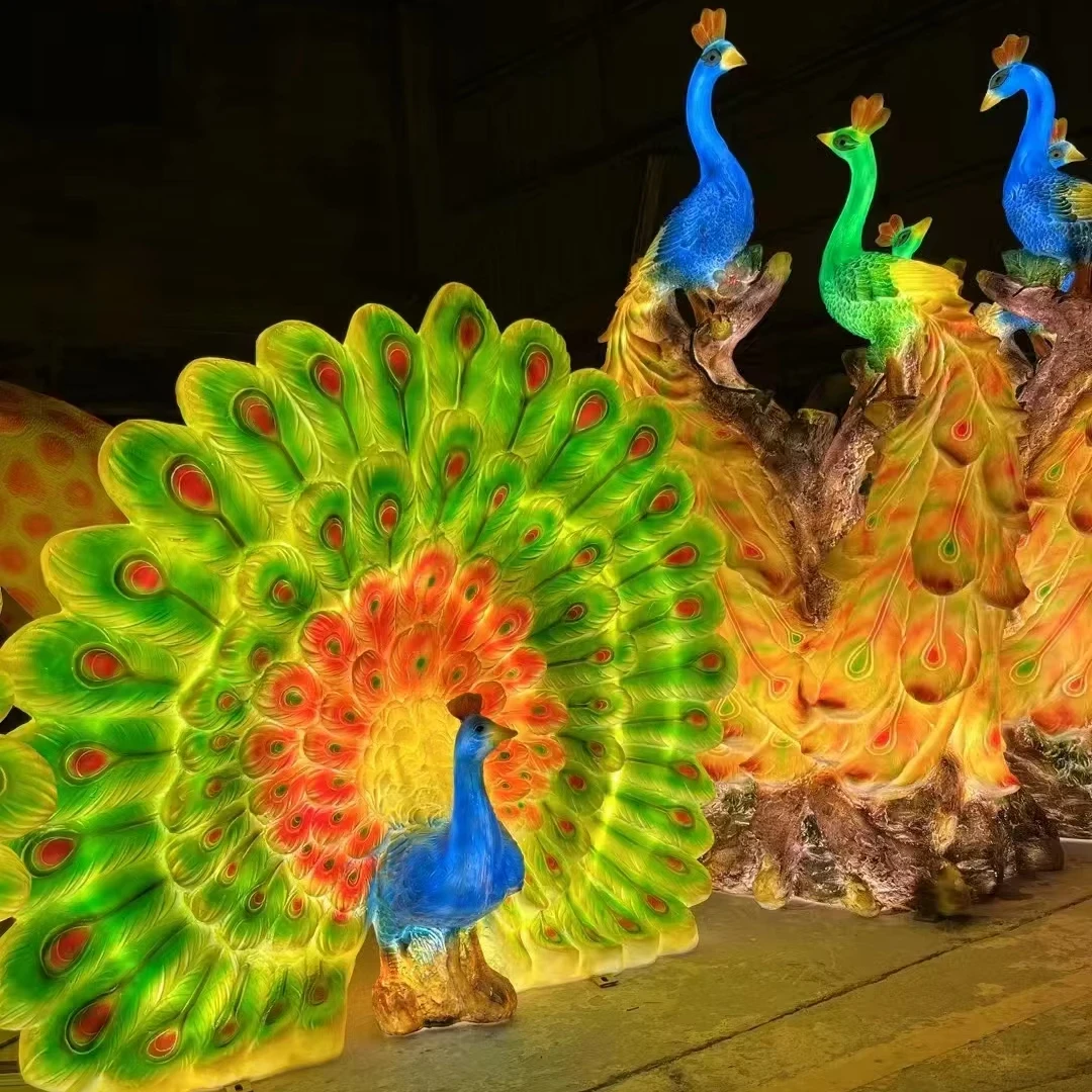 Outdoor Waterproof Solar LED Garden Light Animal Pole Decorative Peacock Motif Lights For Landscape Christmas