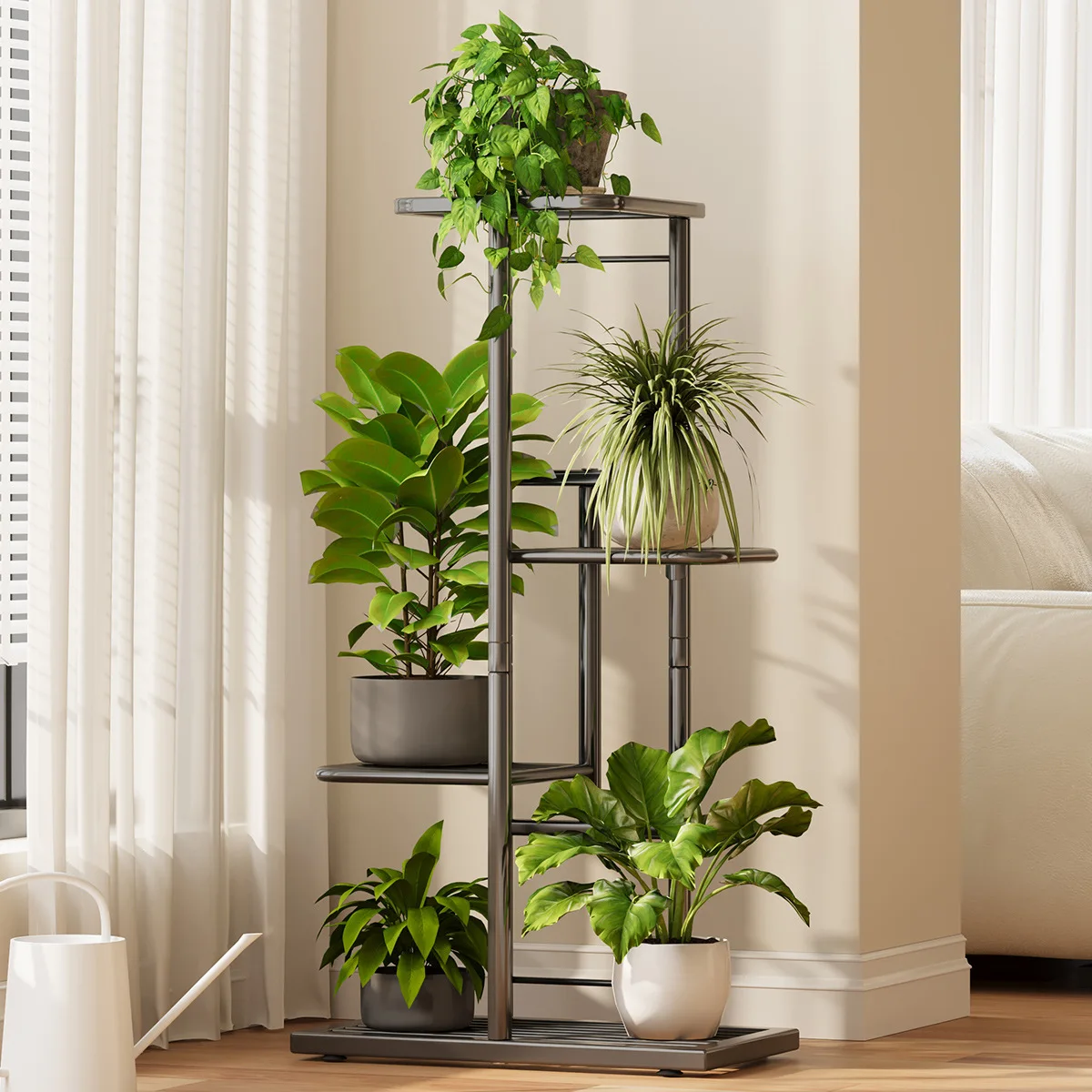 6Tier Vertical Plant Stand with Wheels, Space-Saving Metal Plant Shelf, Multi-Layer Rolling Plant Organizer for Balcony, Living