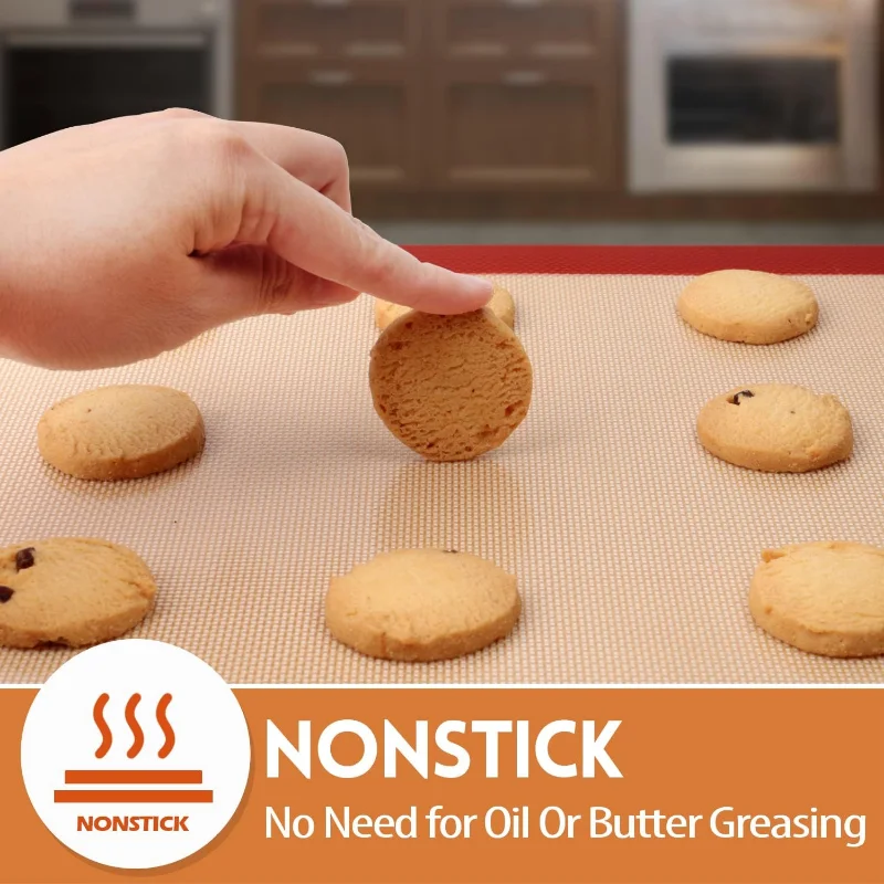 Non-Stick Silicone Baking Mat with Brush, Heat Resistant Cookie Mat, Kitchen Baking and Kneading Mat, Oven Mat