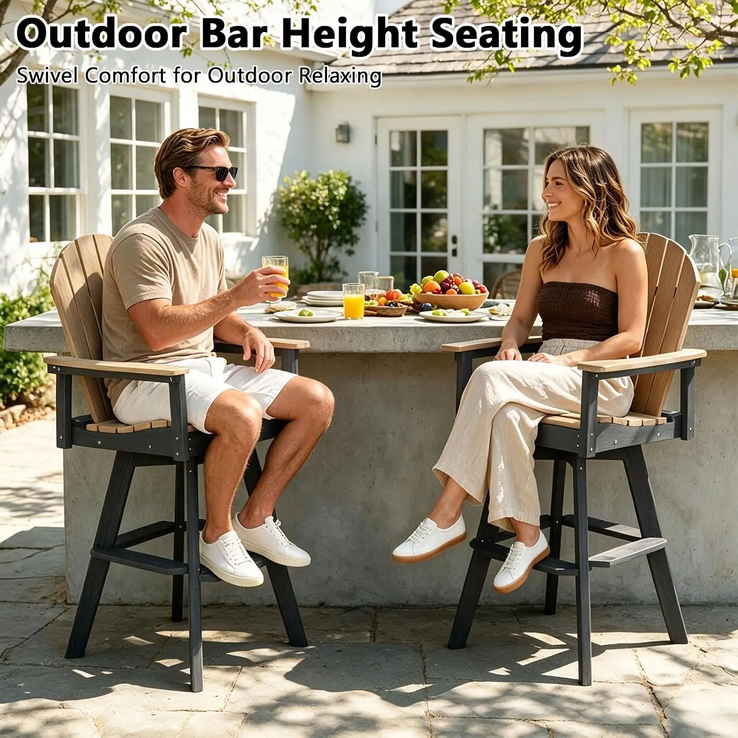 Swivel Tall Adirondack Bar Stools 360° Rotating HDPE Patio Outdoor Furniture, Customized