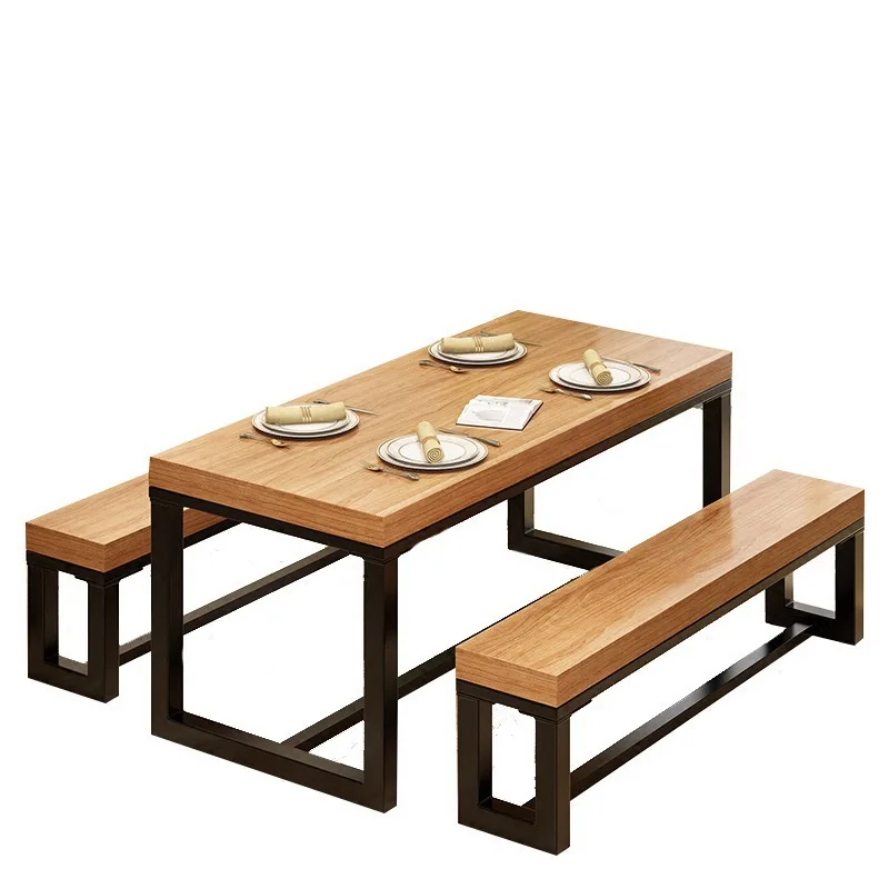 

Restaurant wrought iron solid wood dining table and chairs, combination dining , modern simple small apartment
