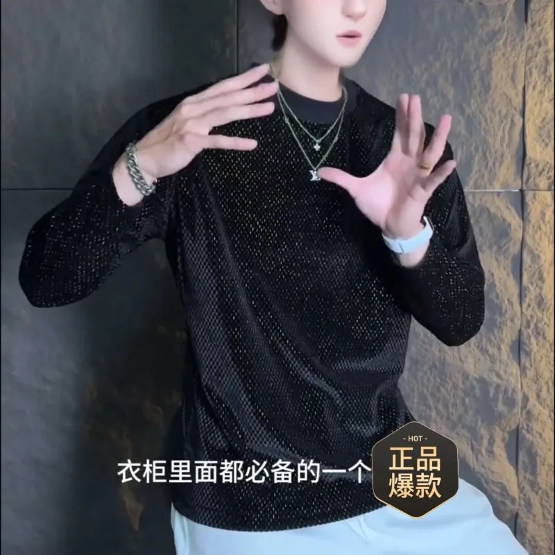 

Trendy Sequin Men's Round Neck Top Men's Fashion Versatile Loose Long Sleeve Autumn Winter New Style