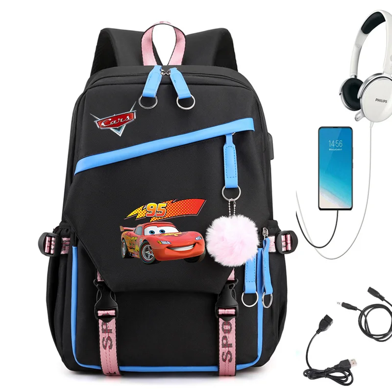 

MINISO Pixar Cars Рюкзак с молнией для девочек и мальчиков, подростковый рюкзак для мужчин и женщин, школьные сумки, рюкзаки с зарядкой через USB