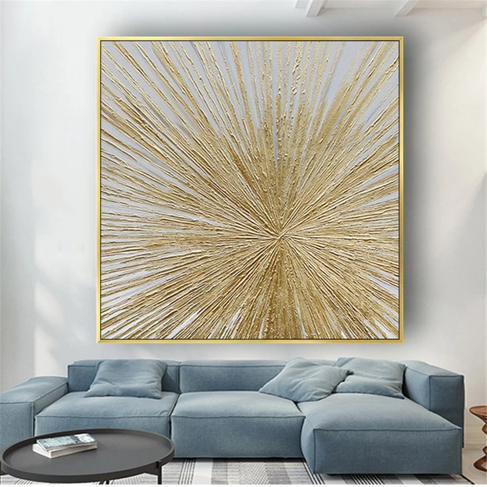 100% Handmade Laser Line Gold Abstract Oil Painting High Quality Modern Wall Art Pictures Decor Living Room Modern Cuadros Mural